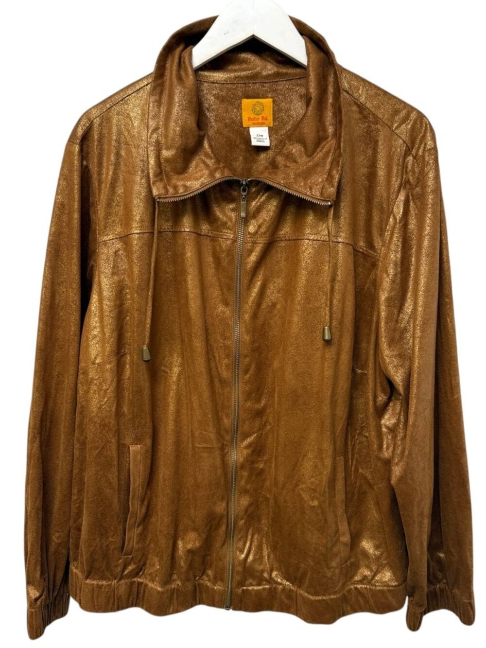 RUBY ROAD Faux Suede Jacket Plus Size 22W Brown Metallic Bomber Track Jacket